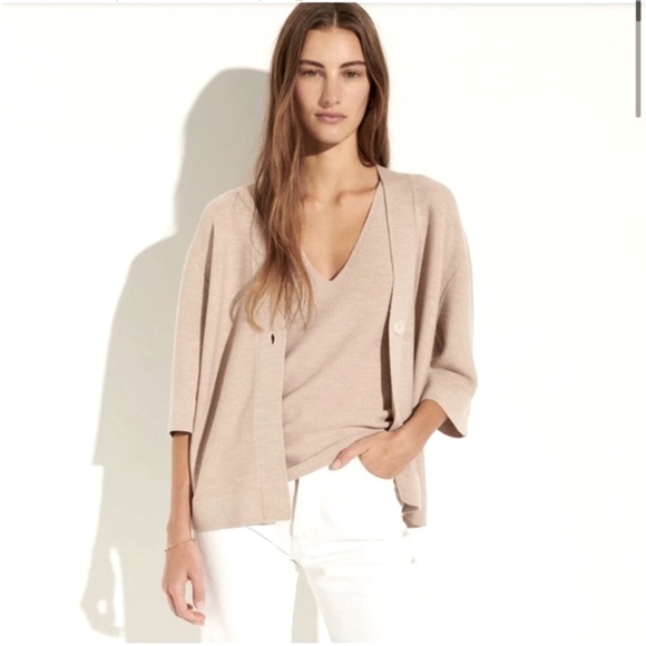 The Reset The Label Kimono Cardi Cardigan Small Tan 100% Fine Merino Wool - Picture 1 of 15